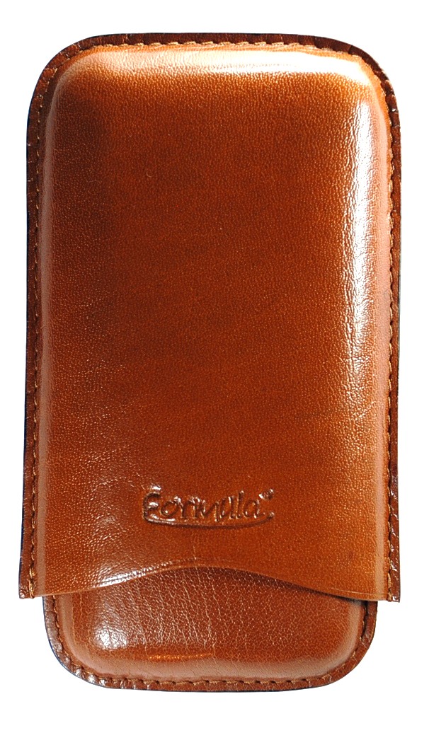 Cigarrfodral i Brunt l�der f�r tre Coronas