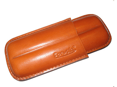 Cigarrfodral i Brunt l�der f�r tv� Coronas