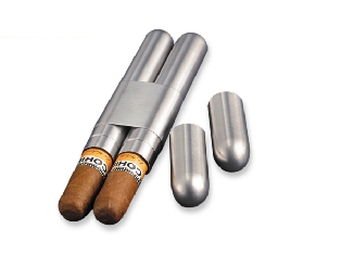 Cigarrfodral i rostfritt st�l f�r tv� cigarrer
